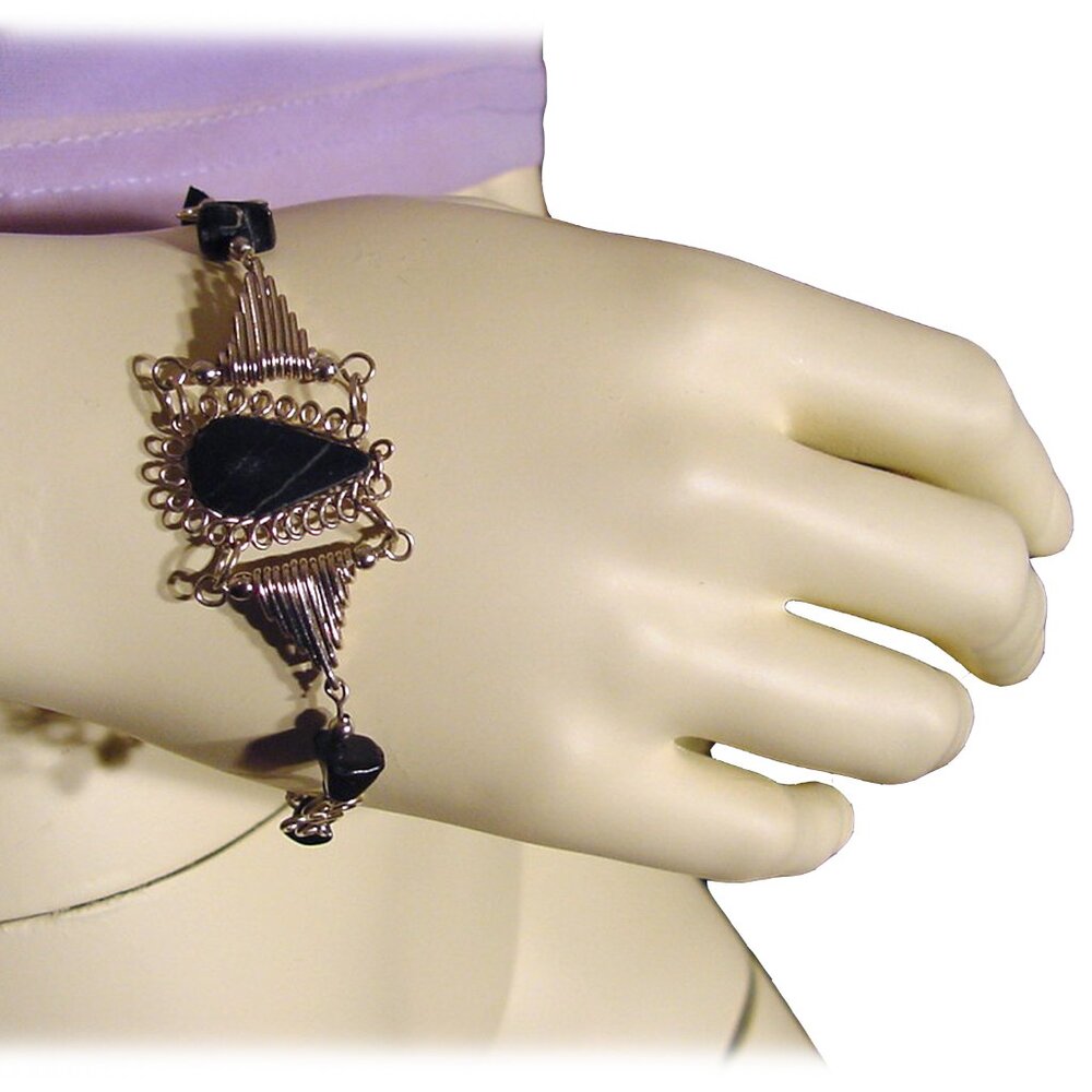 New Vintage Jewelry SET Necklace/Earrings/Bracelet Silver Black Stone Whimsigoth - Picture 4 of 8